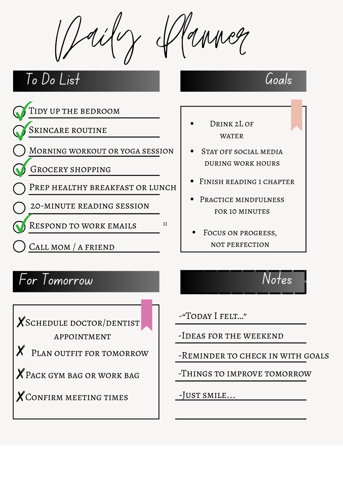Checklist and yournal